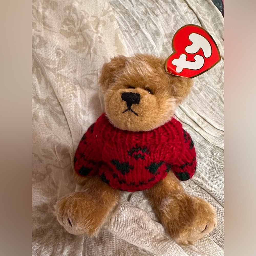 Ty Beanie Baby Teddy Bear with Red Sweater, “Bearkhardt”